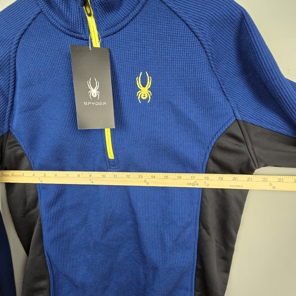 SPYDER Quarter Zip Fleece Lined Pullover Waffle Sweater Blue Black Mens Size L - Picture 13 of 14